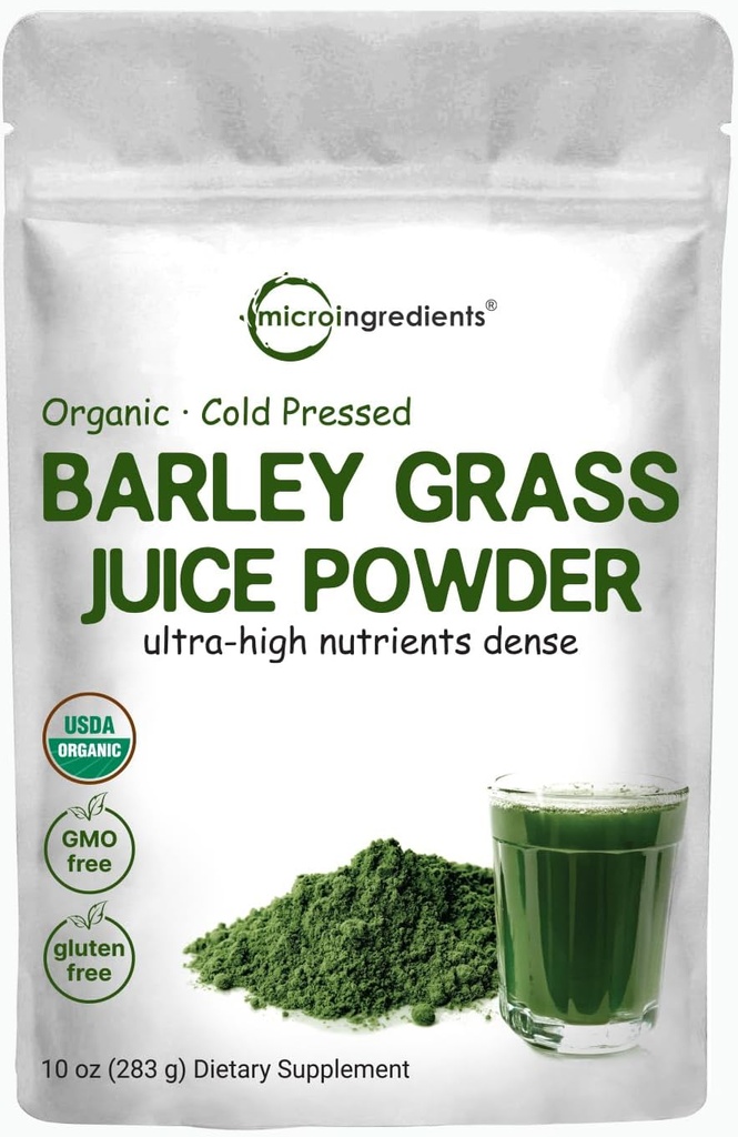 Mikro Malzemeler Organik Barley Grass Juice, 10 Ounce, Cold Pressed, US Grown, Rich in Immune Vitamin, Fibers, Minerals, Antioksis and protein, Support Immune System and Digestion, Vegan