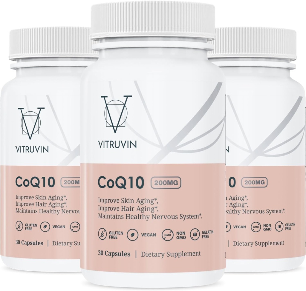 Vitruvin Ubiquinol COQ10 – Συνένζυμο Q10 Ultra-απορροφήσιμο, co q 10 Αντιοξειδωτικό συμπλήρωμα για την Αγγειακή και Καρδιολογική Υγεία, Υγιεινό Δέρμα και Μαλλιά, Υγιεινή Γήρανση