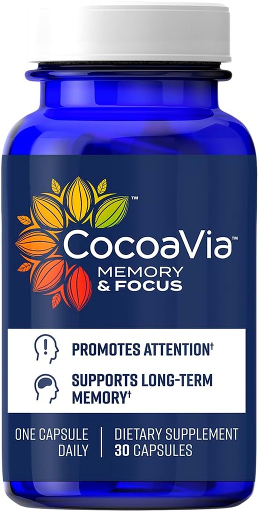 CocoaVia Memory & Focus Brain Supplement, 30 Day, Cocoa Flavanol Assembly, Lutein, Bilişsel Fonksiyonlu Geliştirin, Dikkat, Vegan & Plant Temel, 30 Capsules