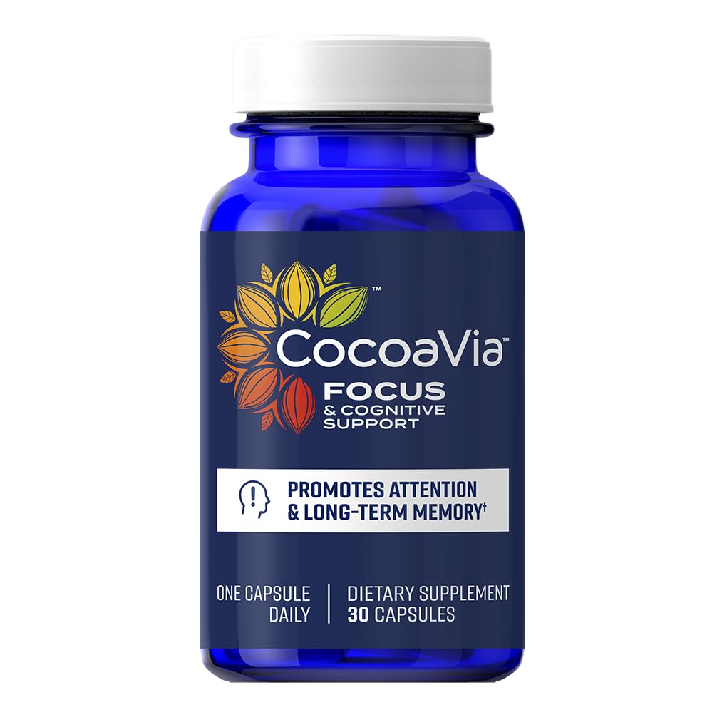 CocoaVia Memory & Focus Brain Supplement, 30 Day, Cocoa Flavanol Assembly, Lutein, Bilişsel Fonksiyonlu Geliştirin, Dikkat, Vegan & Plant Temel, 30 Capsules