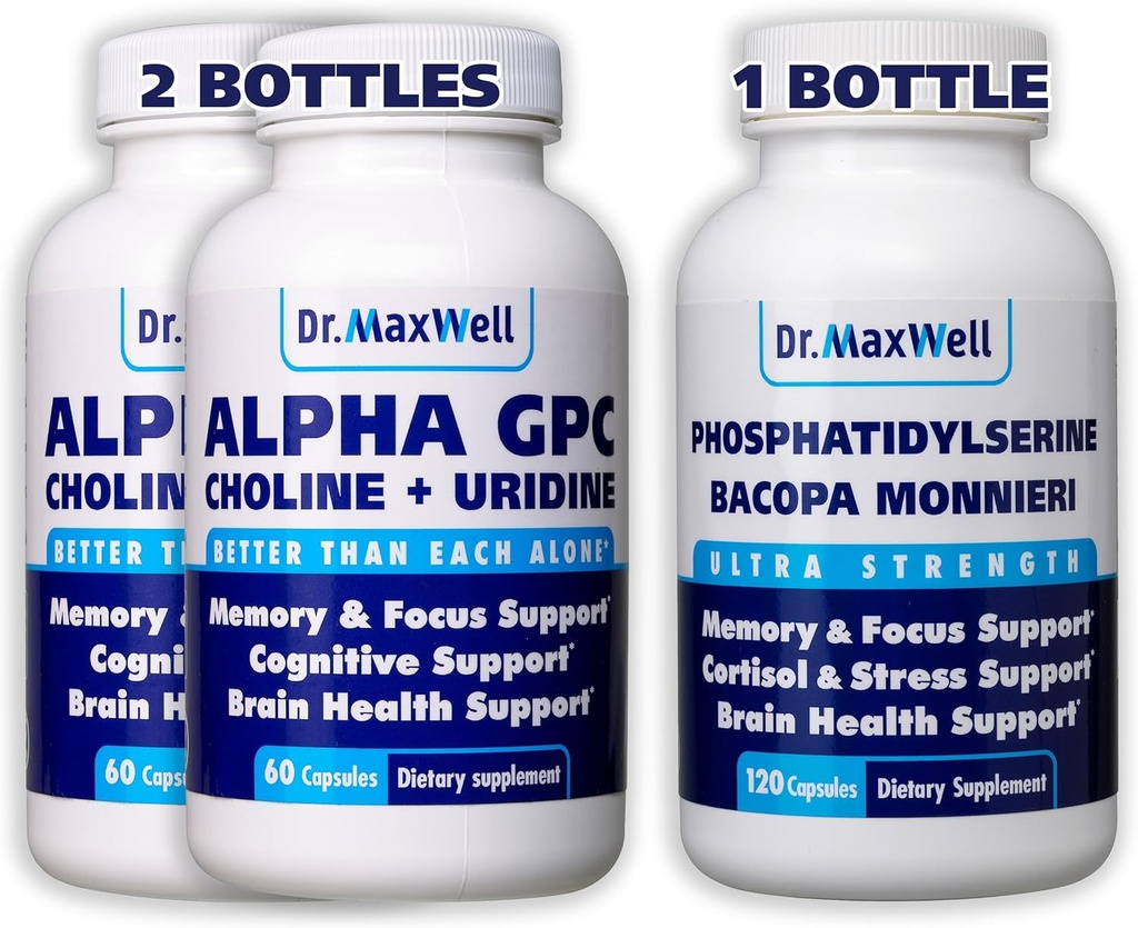 Alfa GPC & Uridine 2X 60 Capsules + Phosphatidylserine & Bacopa 1x 120 Capsules, 2 Ay Supply