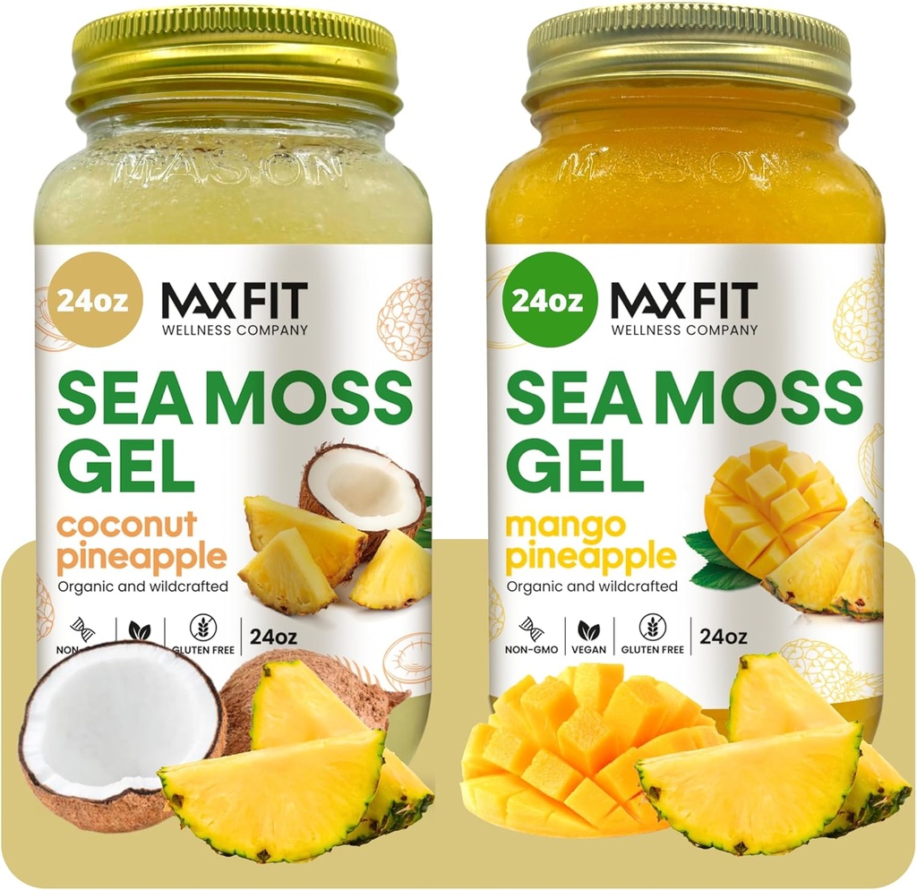 Sea Moss Gel Organic Raw (Bundle of 2 Jars 24oz) Coconut Pineapple ve Mango Pineapple Wild Truthrafted Gold Sea Moss Gel Saint Lucia | 92 Vitamin ve Mineraller | Pure Raw+Non-GMO | Vegan Superfood