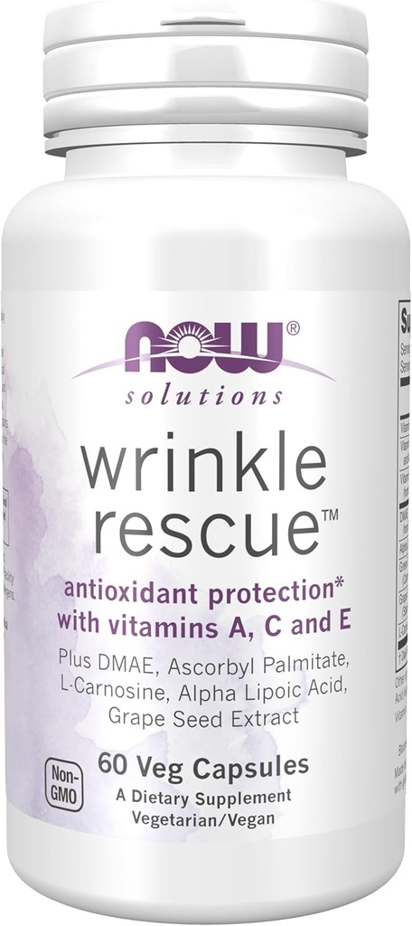 NOW Foods Solutions, Wrinkle Rescue™ Capsules, Targeted Blend with Vitamins A, C and E, 60 Capsules