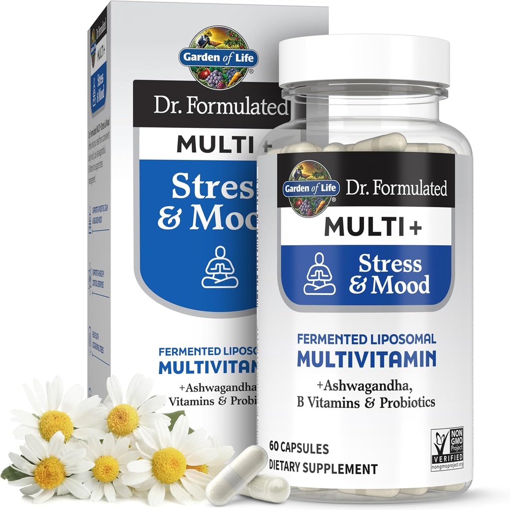 Yaşam Bahçesi Dr. Formulaed Multi+ Stres & Mood, Fermented Liposomal Multivitamin + Ashwagandha, B Vitamins & Probiyotiks - 60 Capsules, Whole Food & Mineral Supplement
