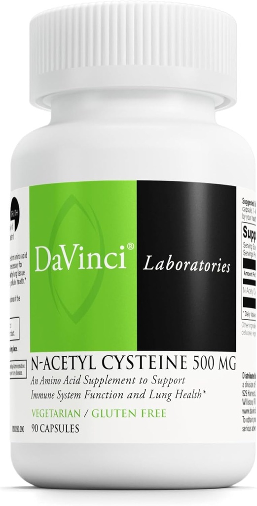 DAVINCI Laboratuvarları - N-Acetyl Cysteine 500 mg - Immune System Function ve Lung Health - Vegetarian, Gluten-Free - 90 Capsules
