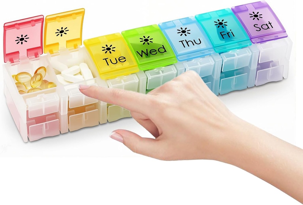 XL Great AM/PM Weekly Pill Organizer Arthritis Friendly, 2 Times a Day Pill Box with Spring Open Design, 7 Day Vitamin Case with Push Düğme Karşılaştırmalı