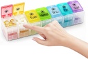 XL Large AM/PM Weekly Pill Organizer Arthritis Friendly, 2 Times a Day Pill Box with Spring Open Design, 7 Day Vitamin Case with Push Button Compartments