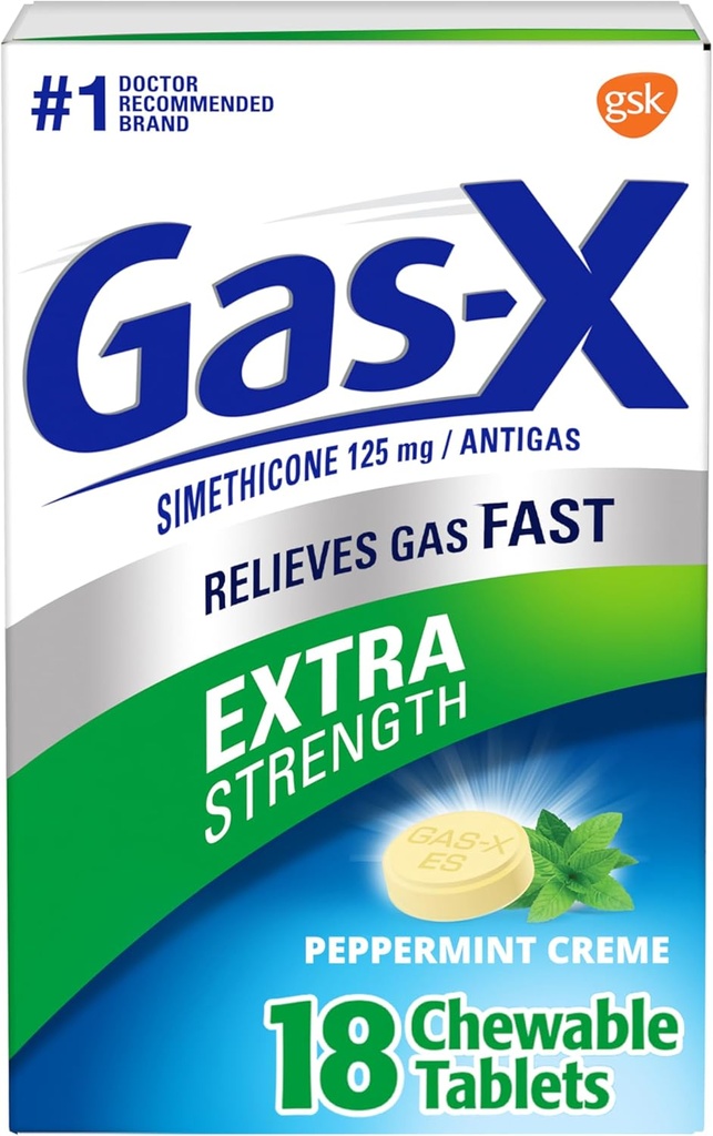 Gas-X Ekstra Kuvvetli Gaz Yardım Tabletleri Simethicone 125 mg, Peppermint Creme - 18 Kont