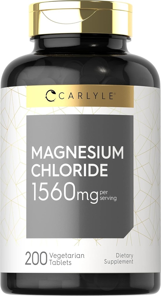 Carlyle - Magnezyum Klorid | 1560 mg | 200 Tablet | Cloruro de Magnesio Supplement | Vegetarian, Non-GMO ve Gluten Free Formula