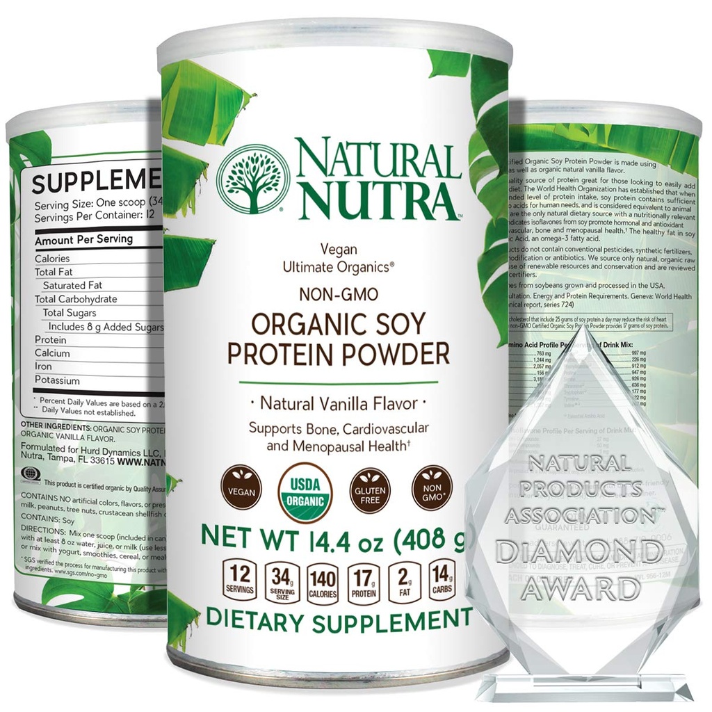 Doğal Nutra Organik Vegan Bitki Temel Soy Protein Kaynağı Toz, Midlife Transition, Supports Bone and improves Cardiovascular Health, Gluten Free, Non GMO, Sugar-Free 14.4 OZ.