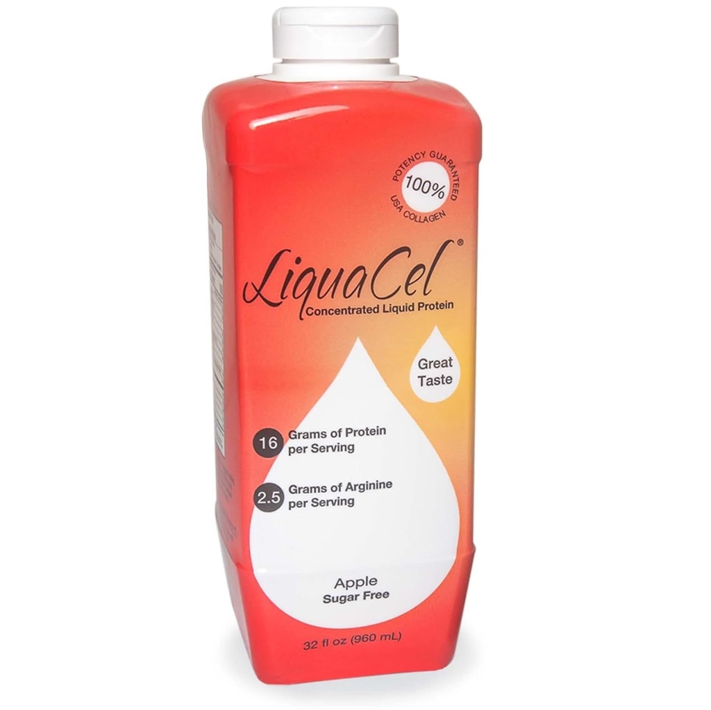 LiquaCel συμπυκνωμένη υγρή πρωτεΐνη, μήλο χωρίς ζάχαρη, φιάλη 32oz – κολλαγόνο Ορός γάλακτος Αργινίνη