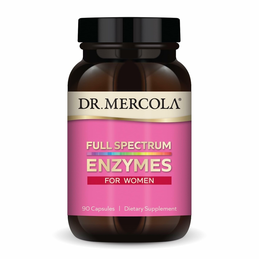 Dr. Mercola Full Spectrum Enzymes for Women - 22 Diverse Enzymes - Supports Digestive & Gut Health - Μη ΓΤΟ, Χωρίς γλουτένη & χωρίς σόγια - 90 κάψουλες (90 υπηρεσίες)