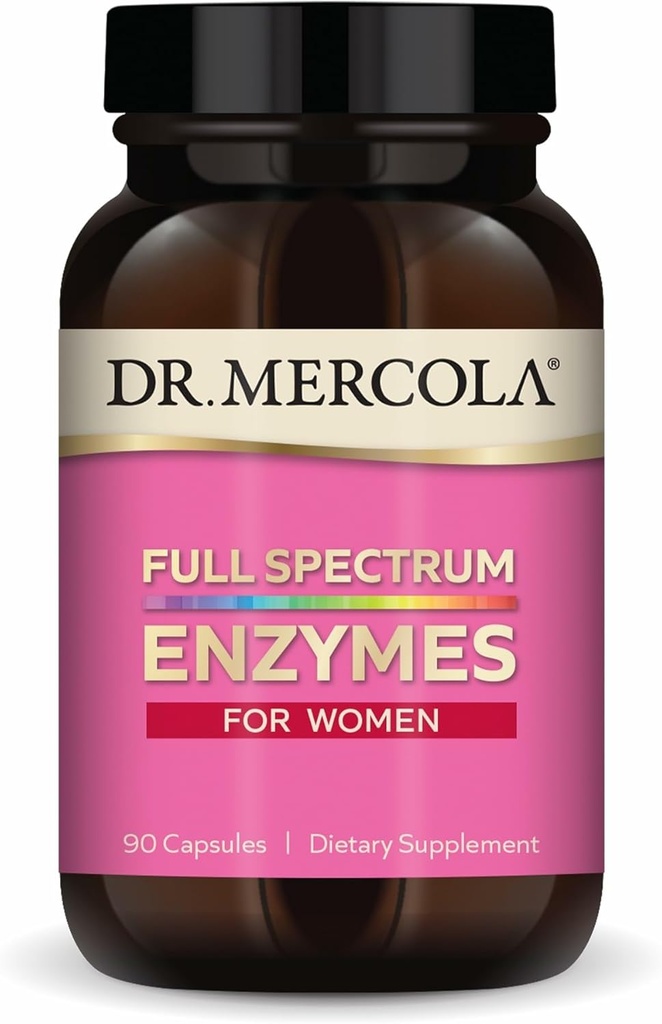 Dr. Mercola Full Spectrum Enzymes for Women - 22 Diverse Enzymes - Supports Digestive & Gut Health - Non-GMO, Gluten-Free & Soy-Free - 90 Capsules (90 Hizmet)