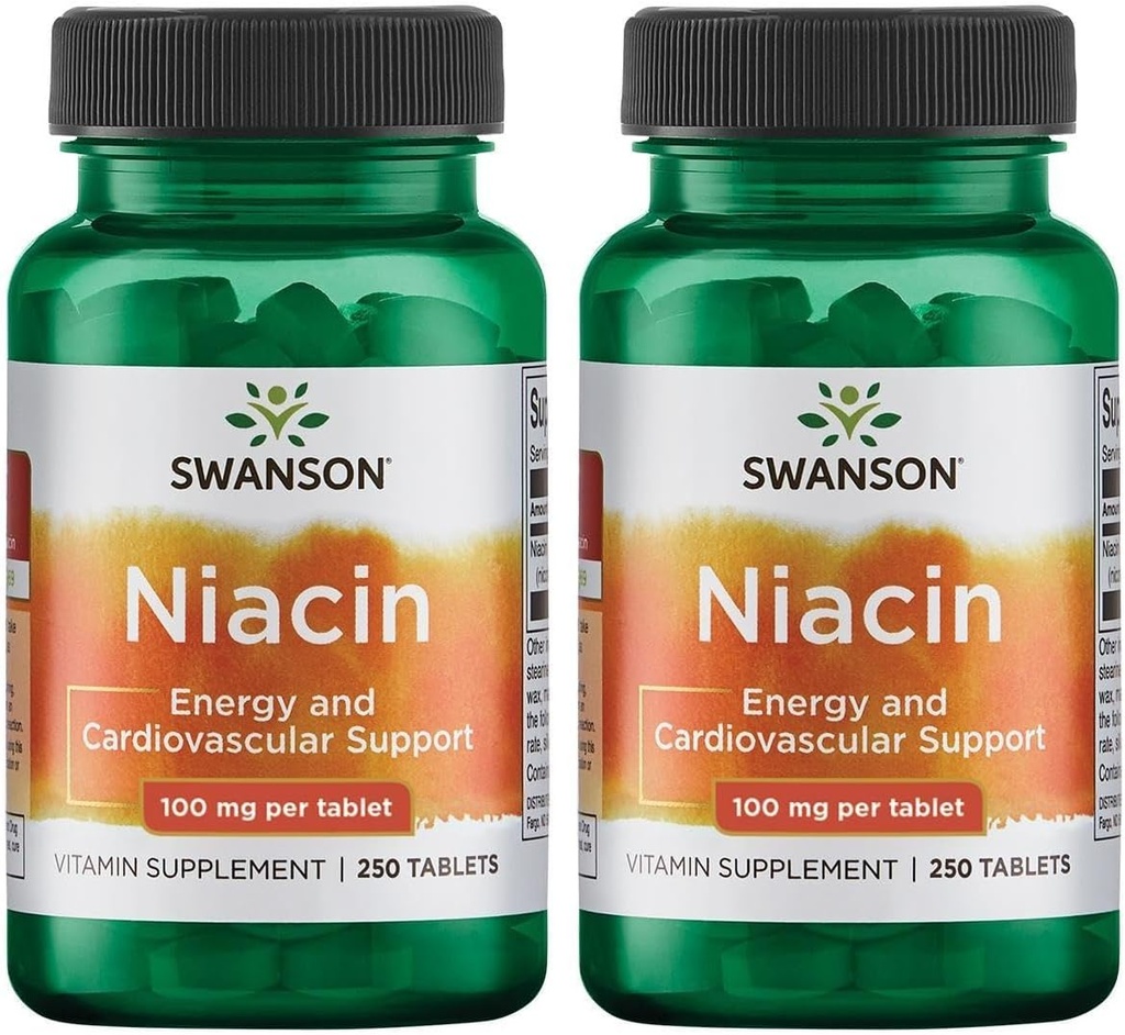 Swanson Niacin (Vitamin B3) - Vitamin Supplement Kalp Sağlığı ve Carbohidrat Metabolism - Doğal Enerji Üretimini Teşvik - (250 Tablet, 100 mg NE Her) (2 Pack)