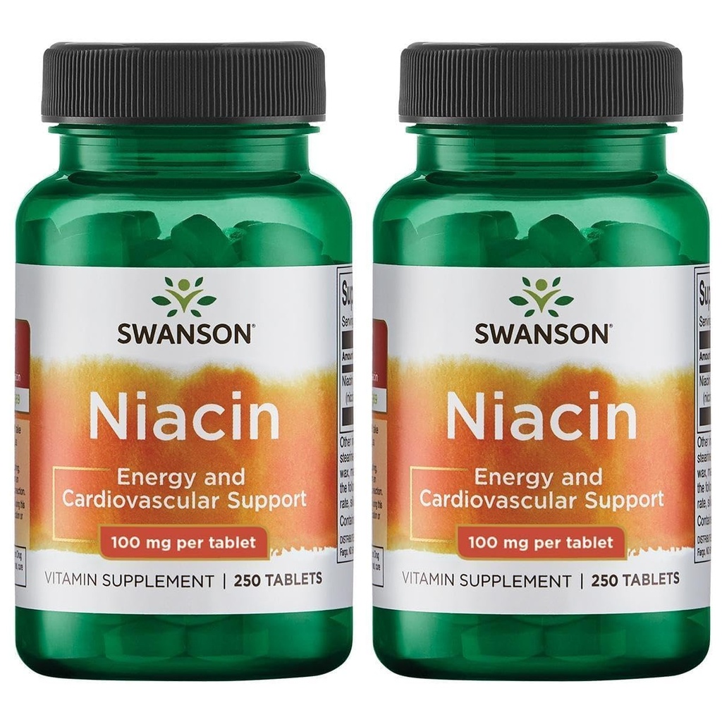 Swanson Niacin (Vitamin B3) - Vitamin Supplement Kalp Sağlığı ve Carbohidrat Metabolism - Doğal Enerji Üretimini Teşvik - (250 Tablet, 100 mg NE Her) (2 Pack)