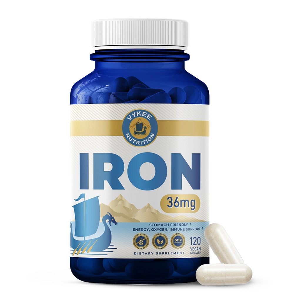 Demir Supplement – 36 mg Iron (Bisglycinate) | Yüksek Abhidrasyon, Stomachs | Vegan, Non-GMO | Supports Energy, Immune Health & Red Blood Cell Formation | 120 Capsules