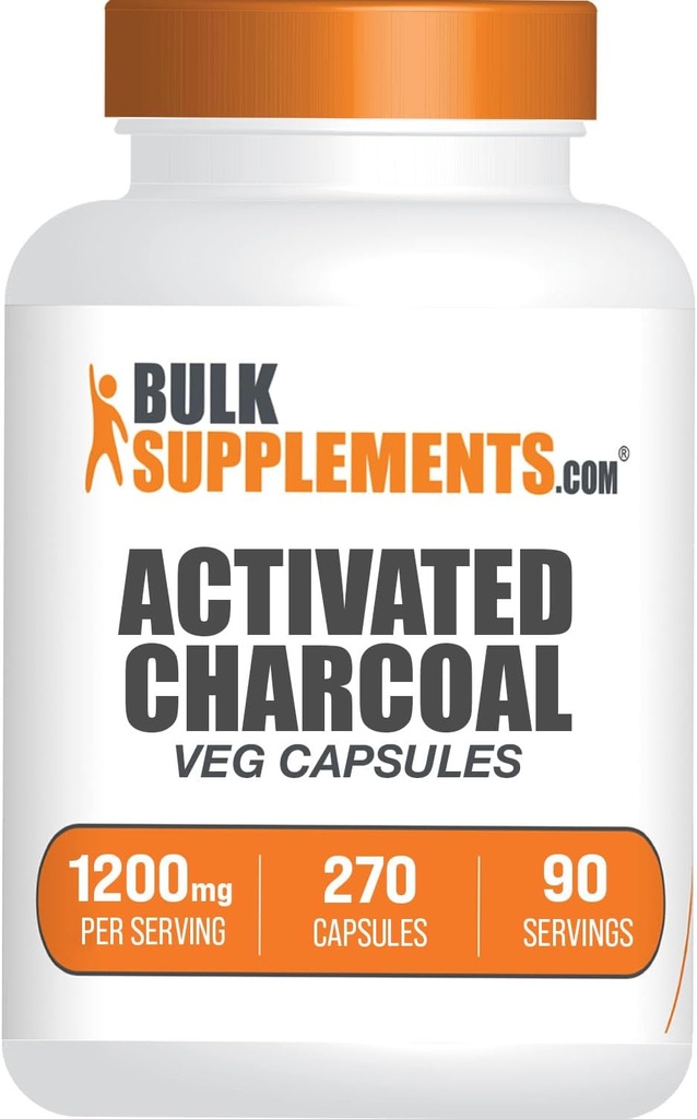 BulkSupplements.com Aktif Charcoal Capsules - Coconut Charcoal, Kidney Desteği için Aktif Charcoal Pills - Vegan, 3 Capsules (1200 mg), 270 Veg Capsules
