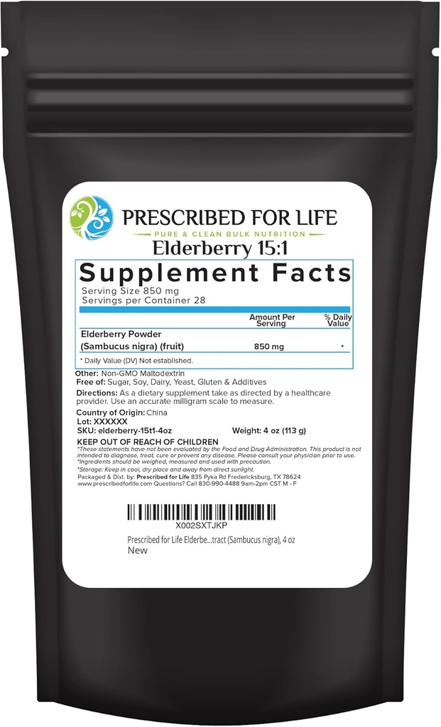 Life Elderberry Toz, Tozlu Yaşlılar Yetişkinler için, Yüksek Vitamin C Content, Diyetsel Fiber & Antioksis Full, Vegan, Gluten Free, Non GMO (4oz / 113g)