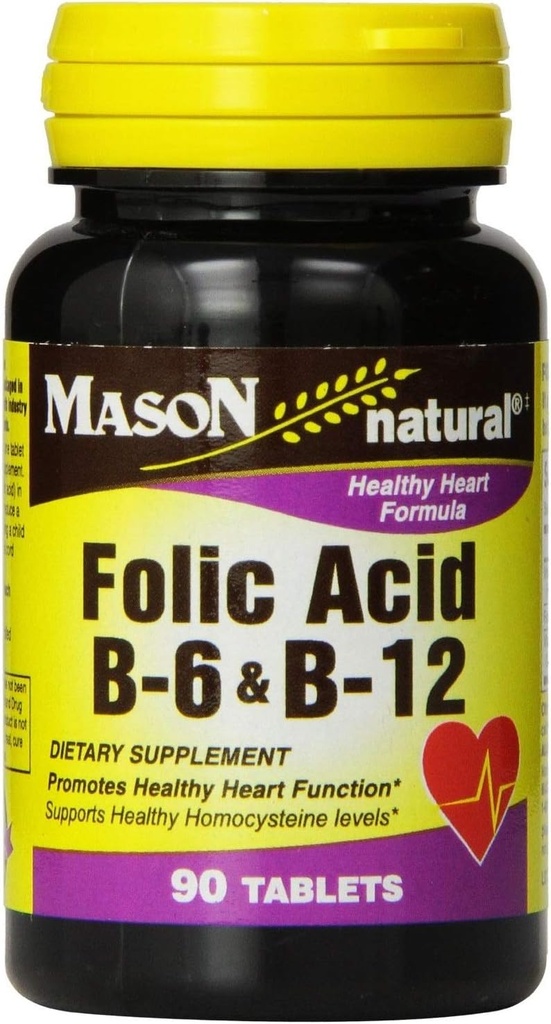 Mason Natural Folic Acid, B-6 & B-12 Tabletleri 90 ea (Pack of 2)