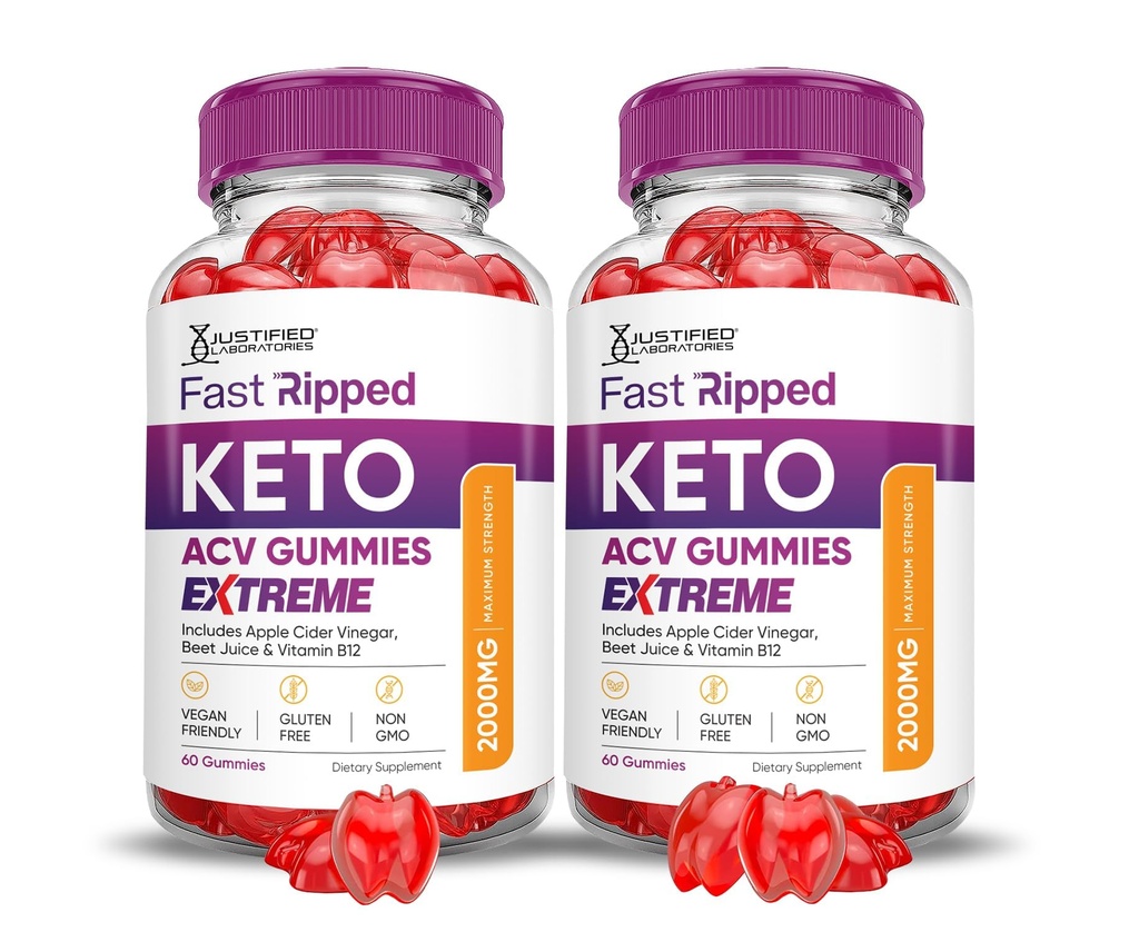 Justified Laboratories (2 Pack Fast Ripped Keto ACV Gummies Extreme 2000MG Fast Ripped Keto Gummies Apple Cider Vinegar Formulated with Pomegranate Beet Juice B12 Vegan Non GMO 120 Gummys