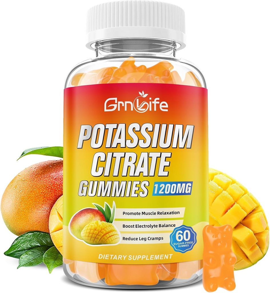 Potasyum Gummies, High Piyal Supplement Gummies 1200 mg for Yetişkinler & Kids, Support Leg Cramps & Muscle Health, Vegan, Mango Flavor 60 Count