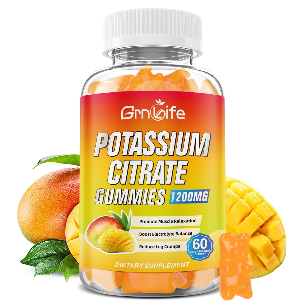 Potasyum Gummies, High Piyal Supplement Gummies 1200 mg for Yetişkinler & Kids, Support Leg Cramps & Muscle Health, Vegan, Mango Flavor 60 Count