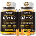 Βιταμίνη D3 5000iu & K2( ως MK7 ) 200mcg Gummies + 600mg Ασβέστιο, με έλαιο καρύδας για υψηλή απορρόφηση, μέγιστη δύναμη Βιταμίνη D3 K2 συμπλήρωμα - Υποστήριξη για τα οστά μυϊκά δόντια Ανοσοποιητικό, Vegan 2Packs