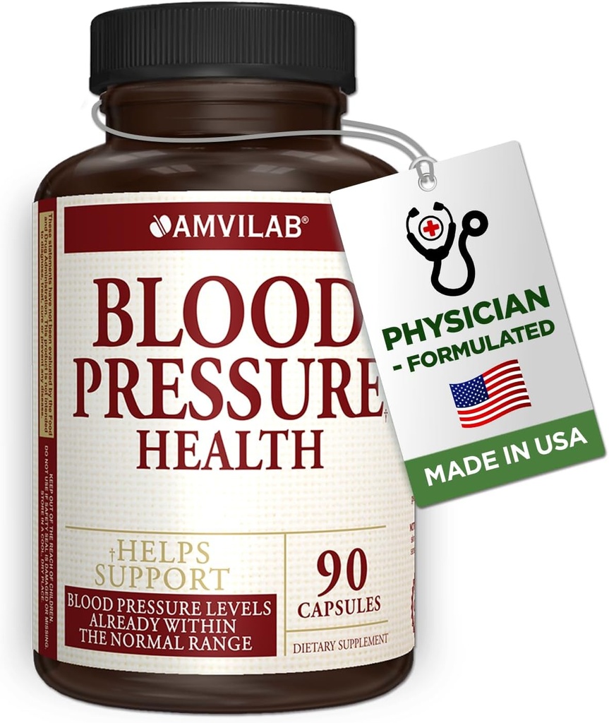 Blood Pressure Health - Helps Support Blood Pressure Levels - for Healthy Heart, Cholesterol & Cardio Support - Vitamins & Herbs - Non-GMO & Gluten Free - Dietary Supplement - 90 Capsules