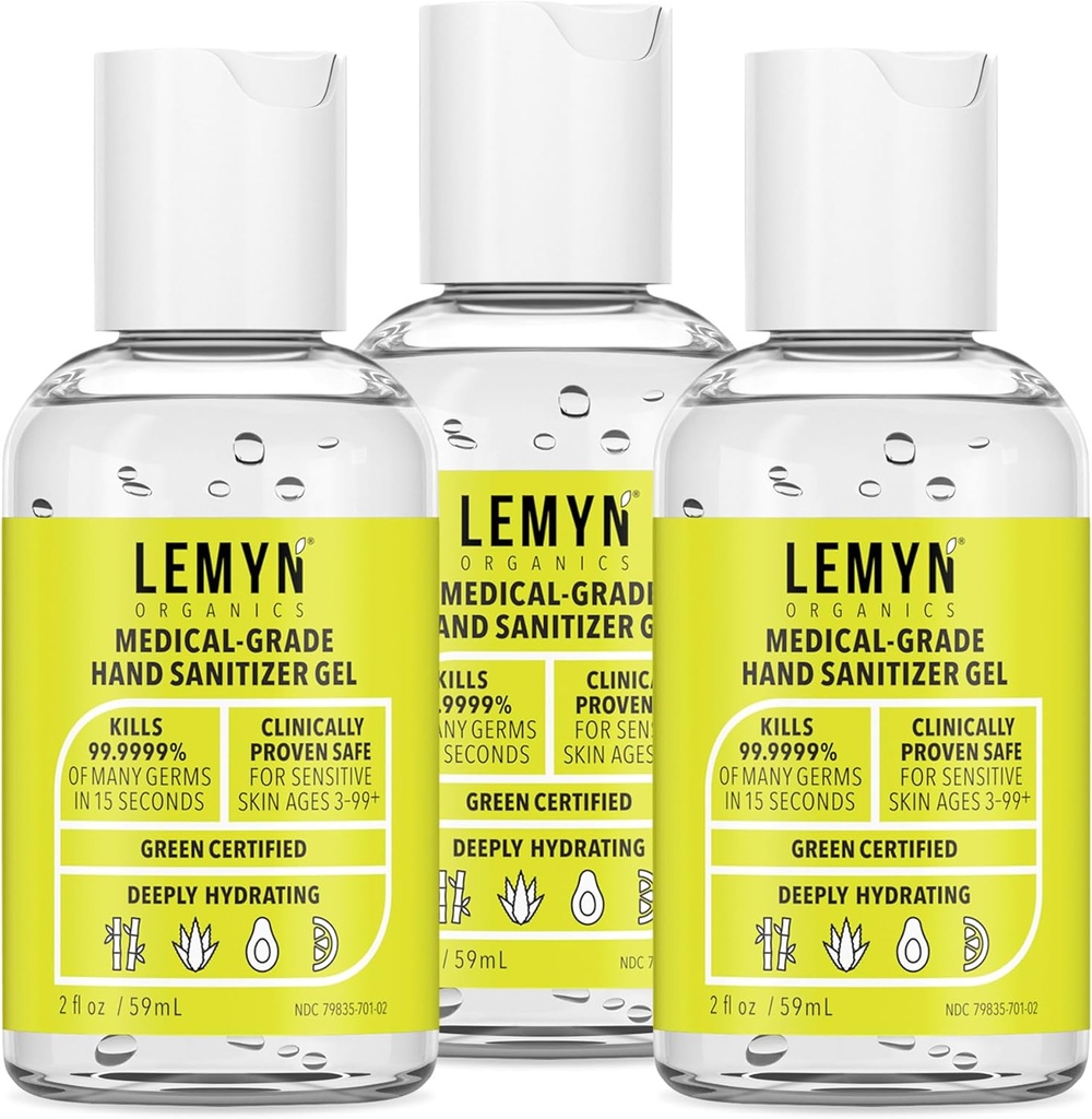 Medical Grade Hand Sanitizer Gel - 97% ORGANIC - 2 FL.OZ. PACK OF 3
