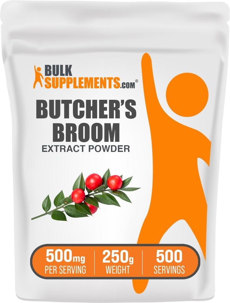 BulkSupplements.com Butcher's Broom Extract Toz - Butchers Broom, Herbal Supplement - Vegan & Gluten Free, 500 mg per Service, 250g (8.8 oz) (Pack of 1)