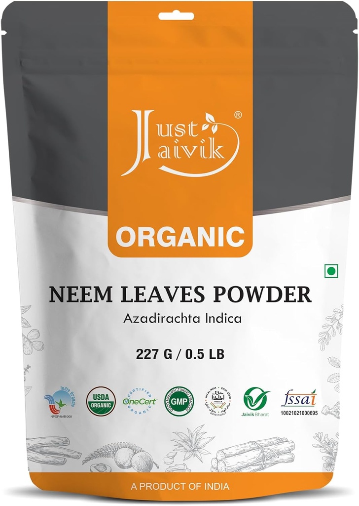 Sadece Jaivik 100% Organik Neem Toz Bırakıyor - USDA sertifikalı Organik, 227 GMS / 1/2 LB Pound / 08 Oz - Azadirachta Indica - Sağlıklı Saç ve Clear Skin (an USDA Organik sertifikalı Herb)