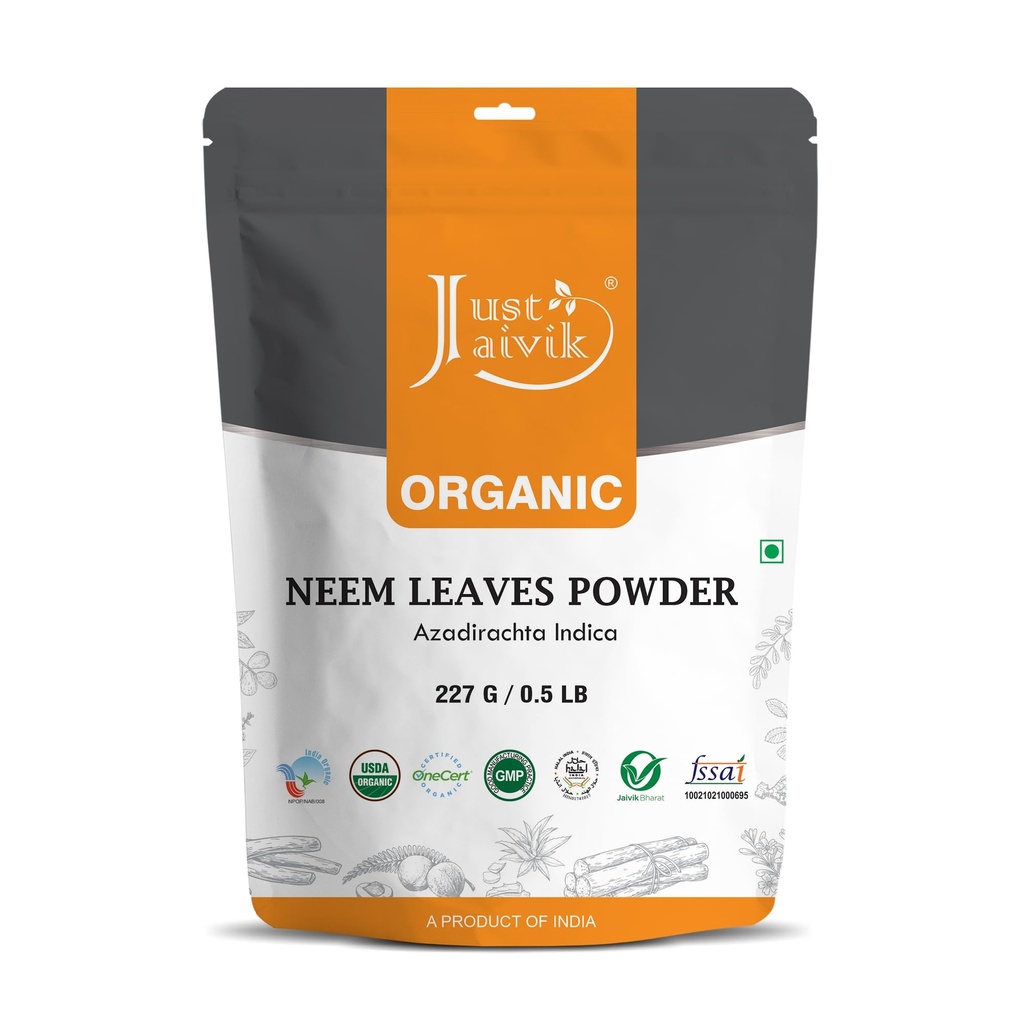 Sadece Jaivik 100% Organik Neem Toz Bırakıyor - USDA sertifikalı Organik, 227 GMS / 1/2 LB Pound / 08 Oz - Azadirachta Indica - Sağlıklı Saç ve Clear Skin (an USDA Organik sertifikalı Herb)