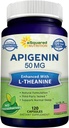 ASquared Beslenme Apigenin 50 mg & L-Theanine 200 mg - 120 Capsules - Apigenin Supplement Pills for Sleep and Relaxation - Natural Bioflavonoid Extract found in Chamomile Tea