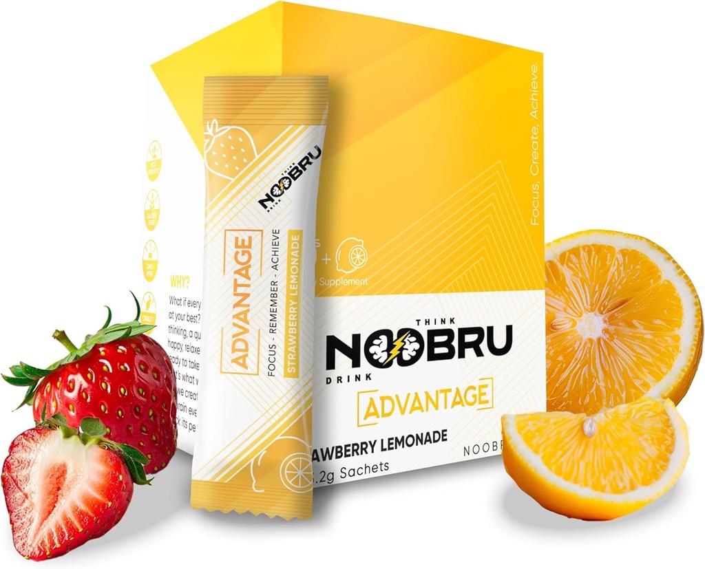 Noobru Аdvantage Nootropic - Delicious Nootropics Brain Supplement with 11 Active Materialss - Natural Cognitive Advancedr - 20 Strawberry Lemonade Sachets - 1 Ay Supply, 20 Count (Pack of 1)
