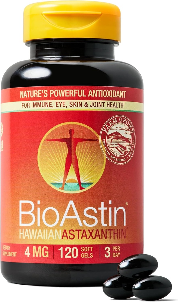 Nutrex Hawaii BioAstin Hawaiian Astaxanthin - 4 mg, 120 Softgels - Farm-Direct Premium Antioksi Supplement to Support Eye, Skin, Joint & Immune System Health - Non-GMO & Gluten-Free-Free