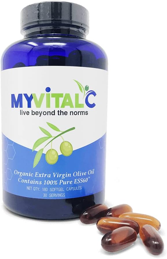 MyVitalC Pure ESS60 Extra Virgin Olive Oil Softgel Capsules - Υψηλής αντοχής αντιοξειδωτικό συμπλήρωμα με αγνό ελαιόλαδο - στοματικό συμπλήρωμα - Συμπληρώματα για άνδρες και γυναίκες - 180 Softgels