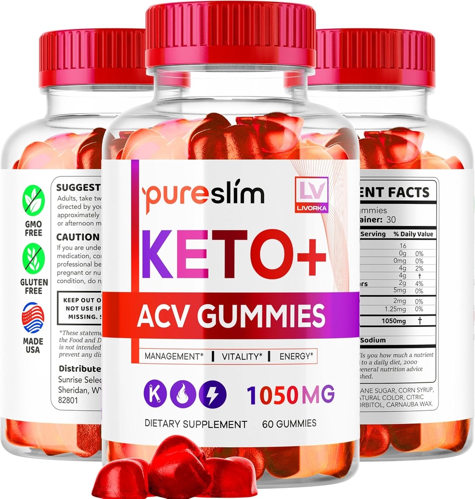3 Pack - PureSlim KetoACV Gummies 1050MG, Supplement Advanced Formula, 3 Ay için 180 Gummies