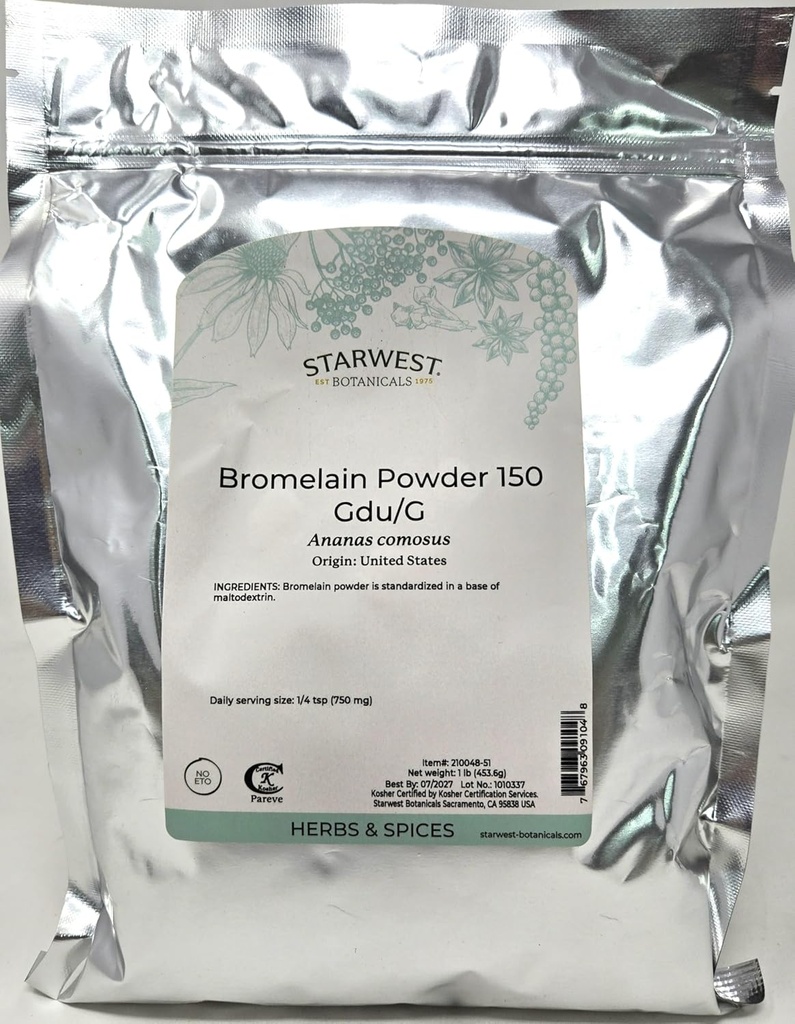 Bromelain Toz 150gdu - Ananas comosus, 1 lb, (Starwest Botanicals)