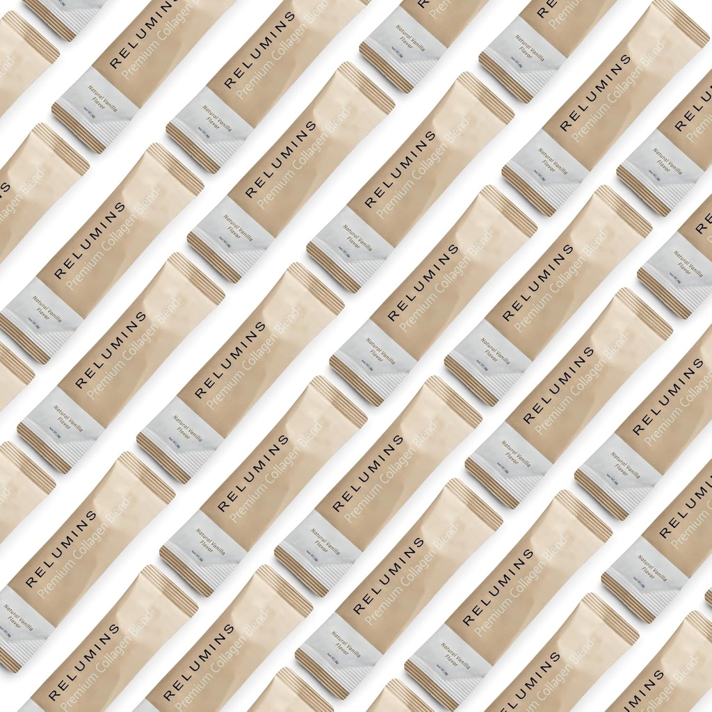 Relumins Marine Collagen Toz İçecek Mix - Collagen Peptide with Glutathione, Green Tea, CoQ10, & Hyaluronic Acid Boosts Smooth Glowing Skin - 20 Toz Sachets x Vanilla Flavored + 2 Free Sachets