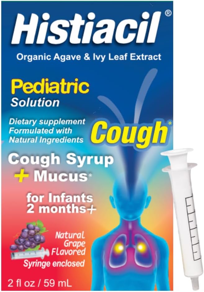 Histiacil Organic Agave Jarabe para TOS, Βρέφη 2 Μήνες και Μεγαλύτερο, Βήχας + Ανακούφιση Μούκων Made with Agave & Ivy Leaf Extract, Παιδιατρική Φόρμουλα για Παιδική Μέρα Mucus Grape Flavor, 2 fl oz