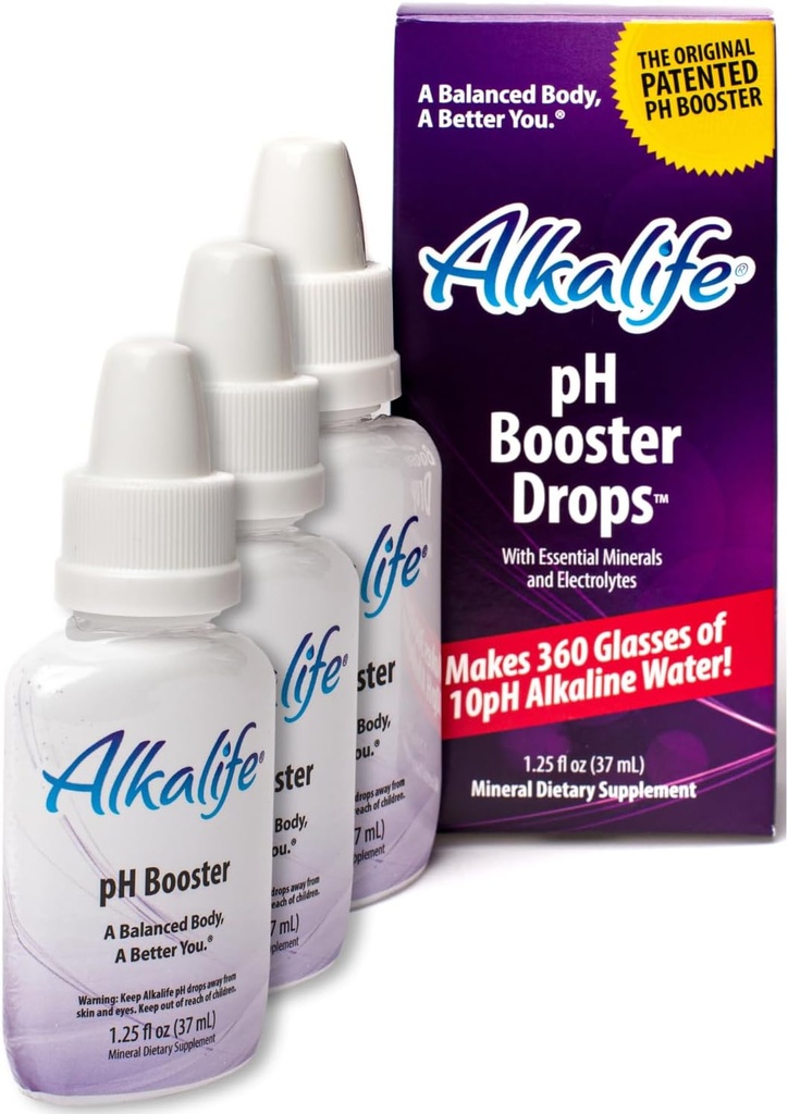 alkalin Water Drops - İlk Patentlenmiş pH ATM w/Minerals & Electrolytes - Denge pH, Neutralize Acid, Immune Support, Peak Performance, Detox, Genel Wellness - 3 Paket