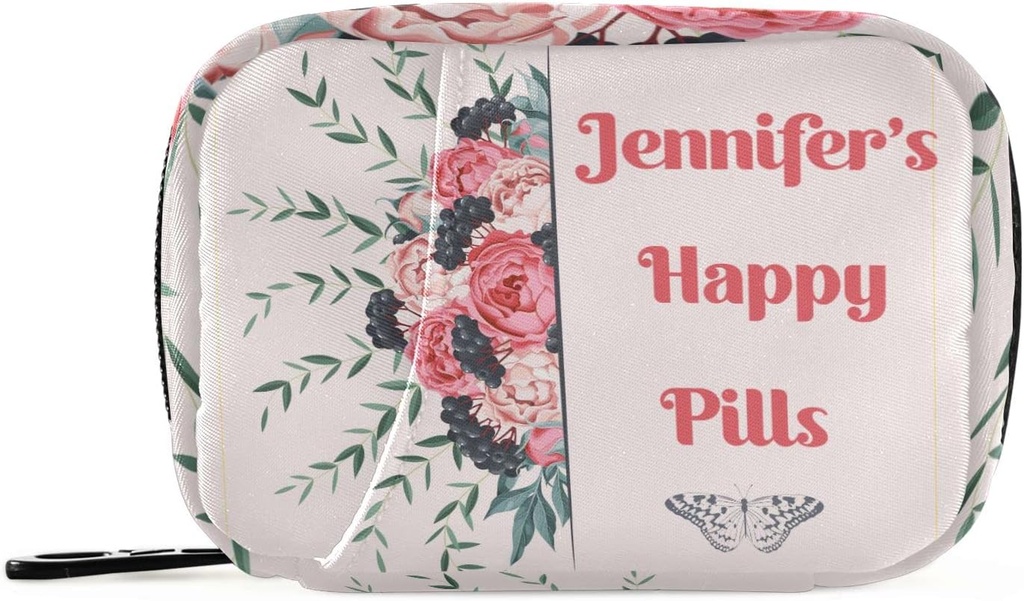 Özel Pill Box 7 Günlük Pill Case Bagiç Flower Personalized Name Travel Pill Organizer Bag with Surface Portable Weekly Case Compact Boyut for Vitamin Supplement Sahibi