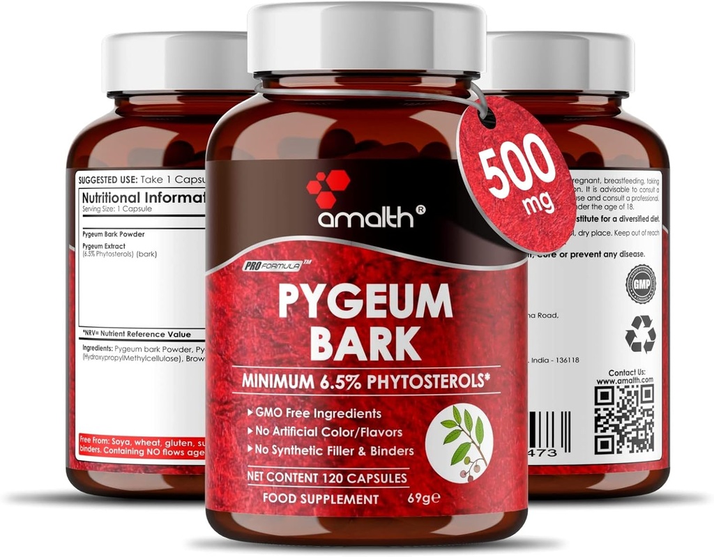Amalth Pygeum Bark Extract Σκόνη Υψηλότερη Ικανότητα (6,5% φυτοστερόλες) Υποστηρίζει την ουρολοίμωξη & την υγεία των ανδρών φυτικά συμπληρώματα 120 κάψουλες (Non –GMO)
