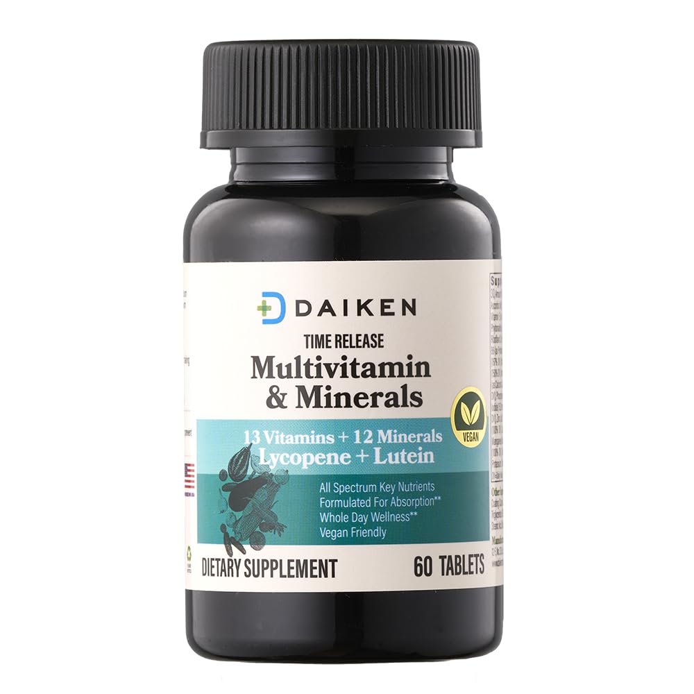 DAIKEN Mini Multivitamin, 60 Tablet, Lutein, Lycopene & Folic Asit ile Geliştirildi, Zaman Kadınlar ve Erkekler için Çokvitamin, Vegan & Easy to Swallow