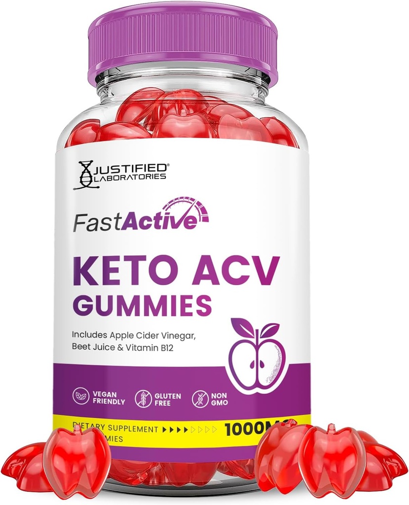 Hızlı Aktif Hızlı Keşmirleri Gelişmiş Formula 1000MG Fastactive Keto Gummies Apple Cider Vinegar, Pomegranate Beet Juice B12 Vegan Non GMO 60 Gummys
