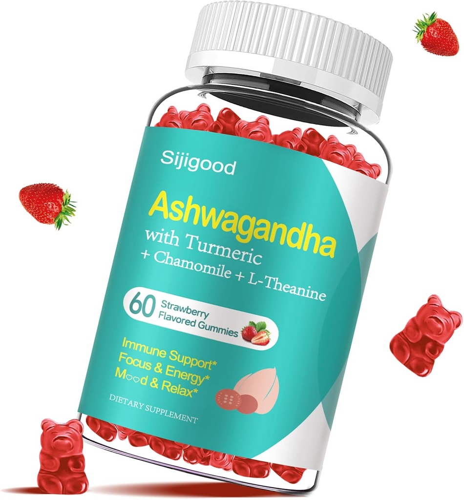 Ashwagandha Gummies με L-theanine, Ashwa Root Supplement Gummy για γυναίκες άνδρες, 60 φράουλα αρωματικά Gummies