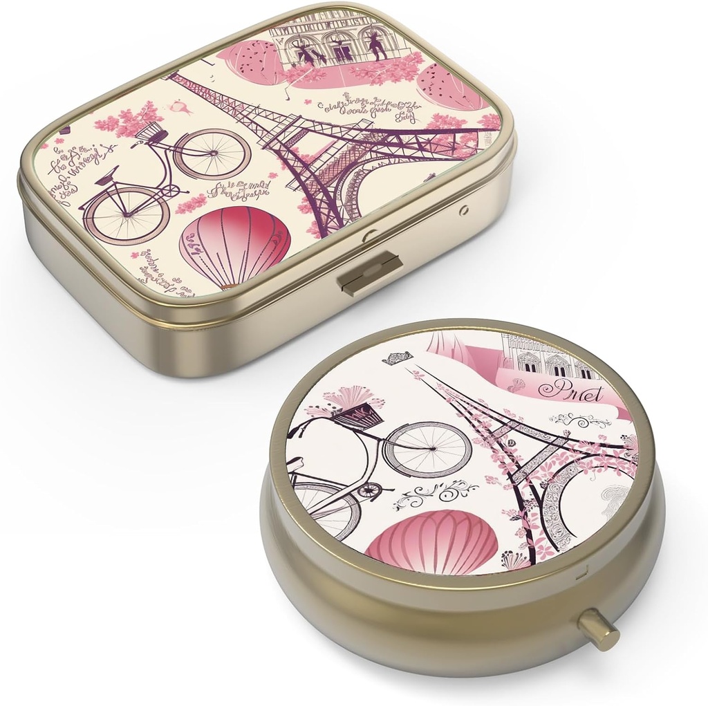 Pill Case Pill Box with Mirror Retro Small Pill Case for Purse or Pocket Bronz Pill Box or Vitamins, Fish Oil, Supplements, Pill Containe Travel Hediyeleri(2ücretli)