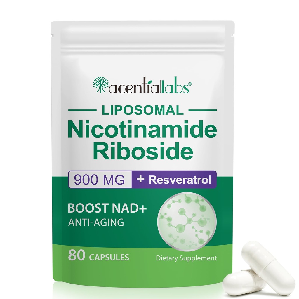 NAD Nicotinamid Riboside Resveratrol 900 mg, NAD Supplement Support Cellular Health, Anti-Aging, Energy, Focus - 80 Capsules