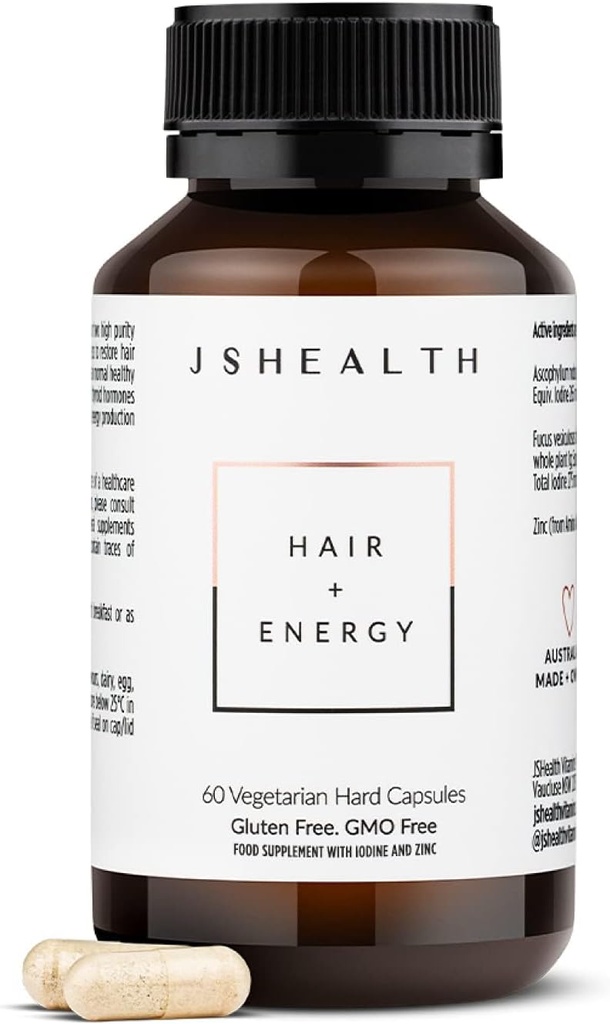 JSHealth Hair Formula - Βιταμίνες για την ανάπτυξη των μαλλιών και την ενέργεια με ψευδάργυρο και ιώδιο - συμπλήρωμα απώλειας μαλλιών για άνδρες και γυναίκες (60 κάψουλες)