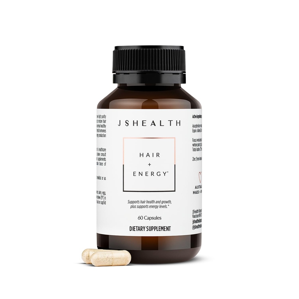 JSHealth Hair Formula - Βιταμίνες για την ανάπτυξη των μαλλιών και την ενέργεια με ψευδάργυρο και ιώδιο - συμπλήρωμα απώλειας μαλλιών για άνδρες και γυναίκες (60 κάψουλες)